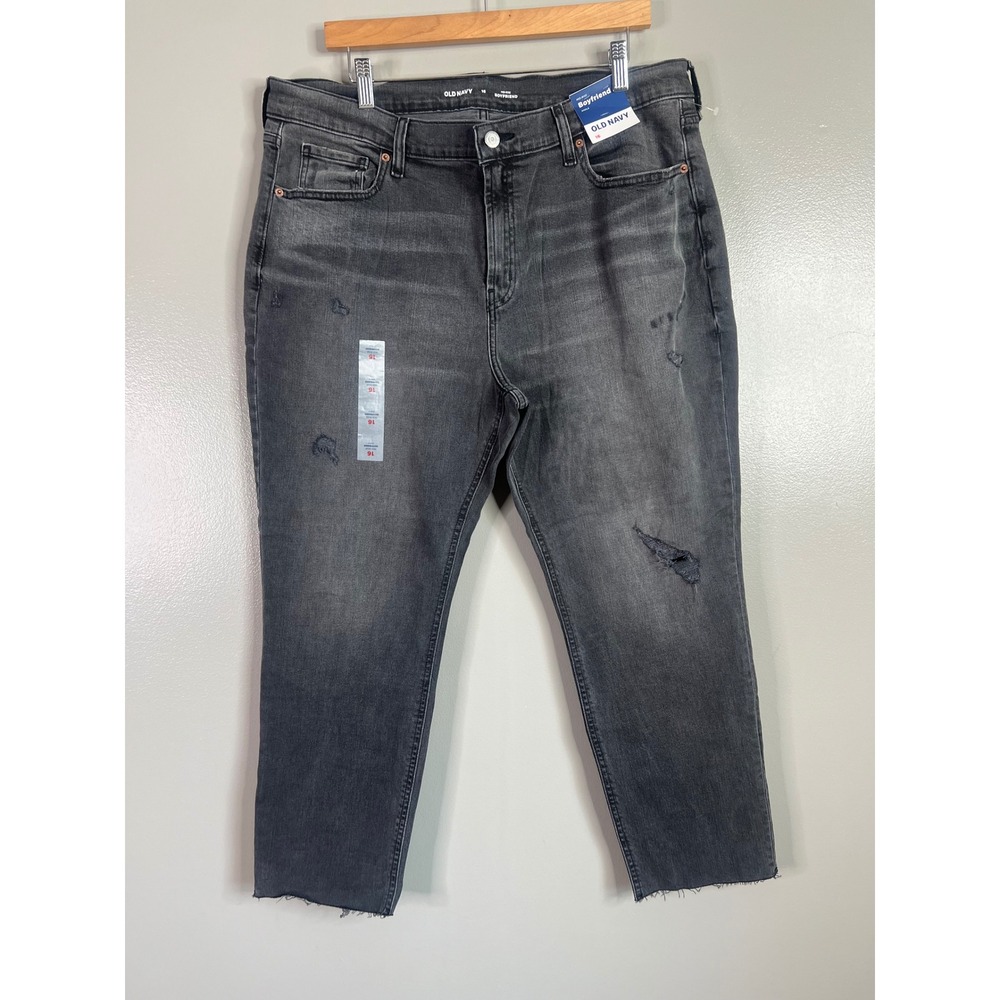 Old Navy mid rise boyfriend ankle jeans rocker edgy distressed casual size 16